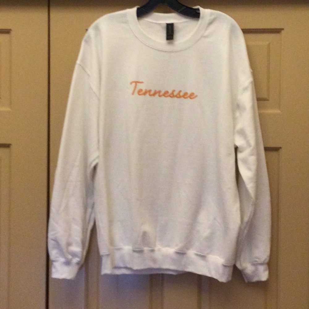 White Sweatshirt with Orange 'Tennessee' Embroidery